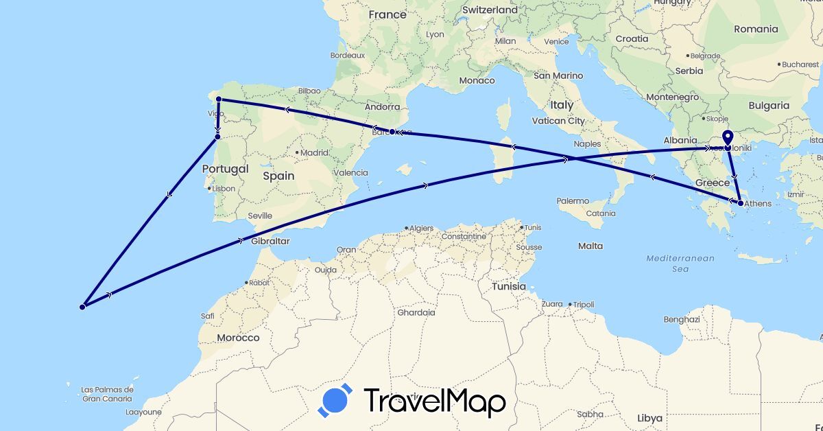 TravelMap itinerary: driving in Spain, Greece, Portugal (Europe)